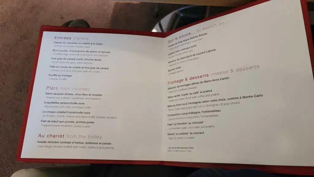 a menu open on a table