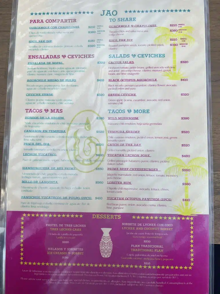 a menu on a table