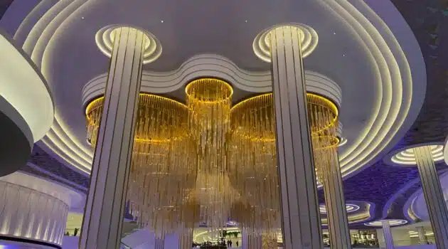 a large chandelier in a large room