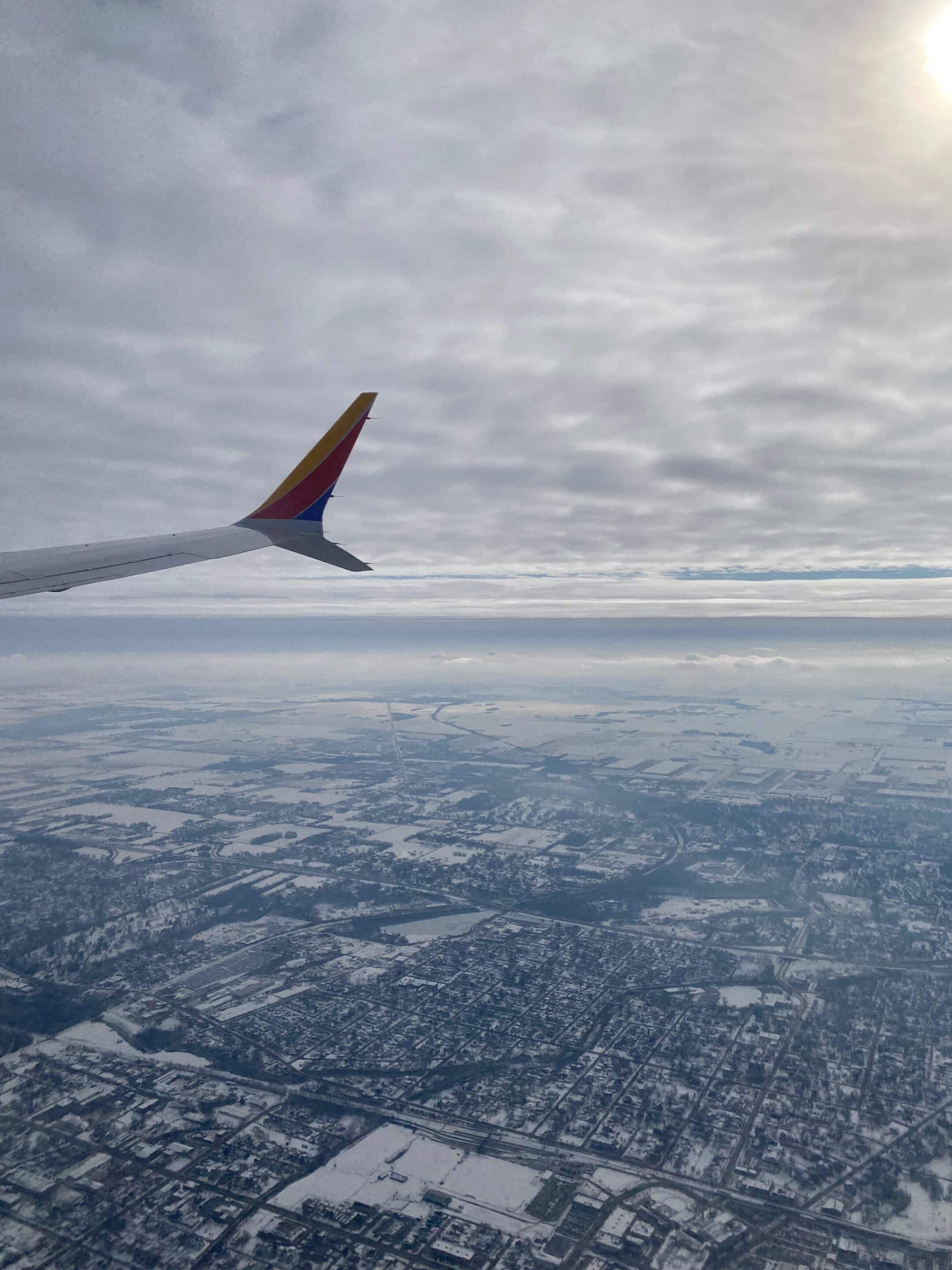 an airplane wing in the air